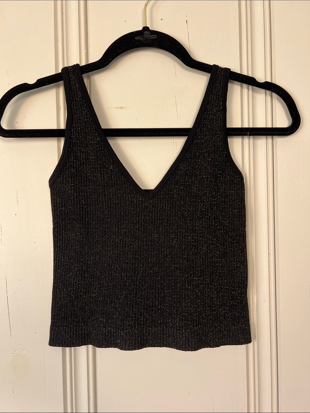 Free People Black Metallic Knit Tank XS Sparkle Party Festival Top